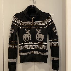 Aritzia TNA black and grey nordic style 100% lambs wool sweater w/ reindeer. Sm